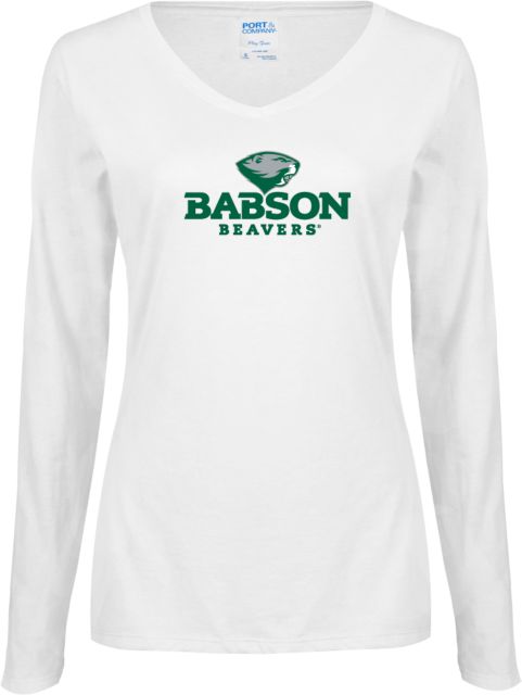 Babson Ladies Long Sleeve V Neck Tee Primary Mark - ONLINE ONLY