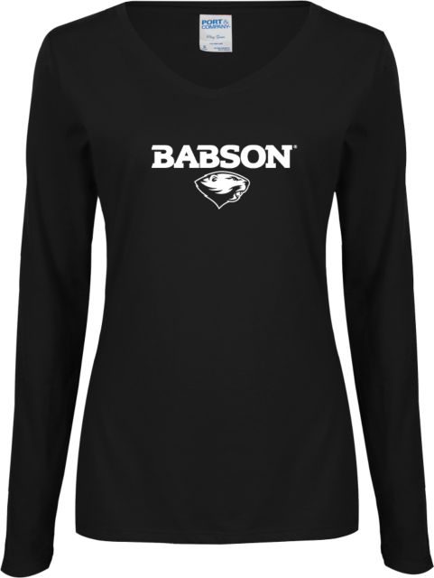 Babson Ladies Long Sleeve V Neck Tee Secondary Mark - ONLINE ONLY