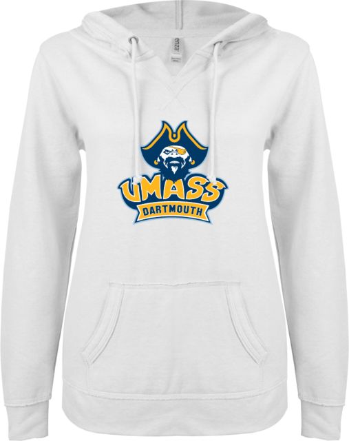 UMass Dartmouth ENZA Ladies V Notch Raw Edge Fleece Hoodie UMass Dartmouth Spirit Mark - ONLINE ONLY