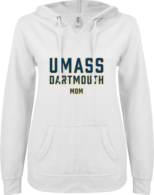 UMass Dartmouth ENZA Ladies V Notch Raw Edge Fleece Hoodie UMass Dartmouth Mom - ONLINE ONLY