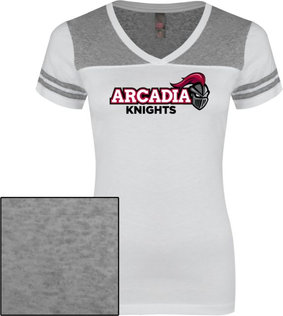 Arcadia Womens Varsity V Neck Tee White/Heather Official Logo - ONLINE ONLY