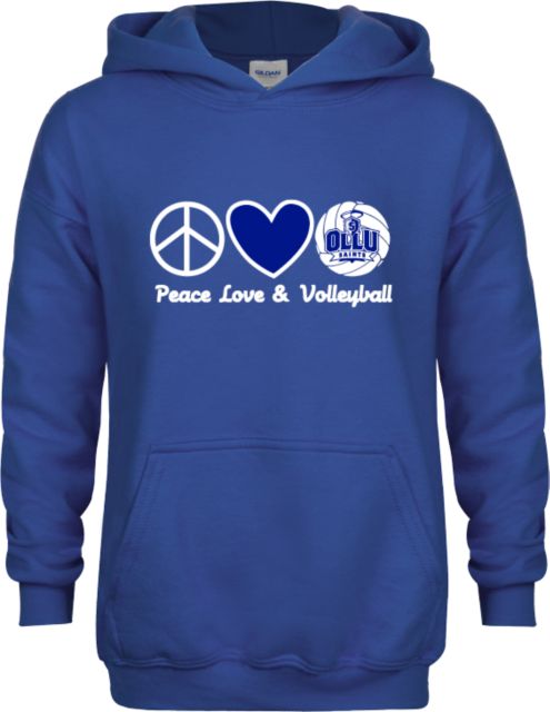 OLLU Youth Fleece Hoodie Peace Love and Volleyball Design - ONLINE ONLY