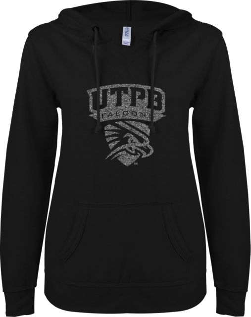 UT Permian Basin ENZA Ladies V Notch Raw Edge Fleece Hoodie Official Logo Glitter - ONLINE ONLY