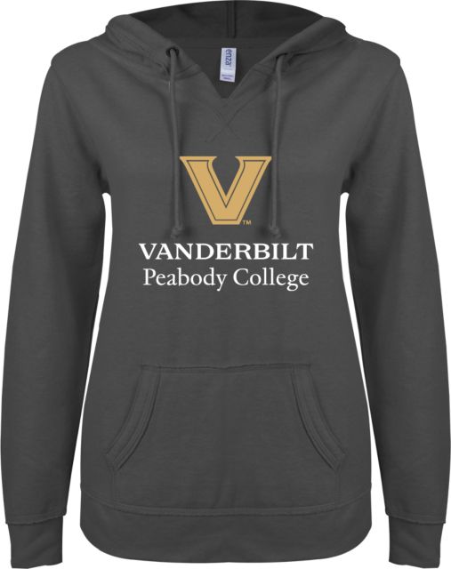 Vanderbilt ENZA Womens V Notch Raw Edge Fleece Hoodie Vanderbilt - Peabody College Flat - ONLINE ONLY