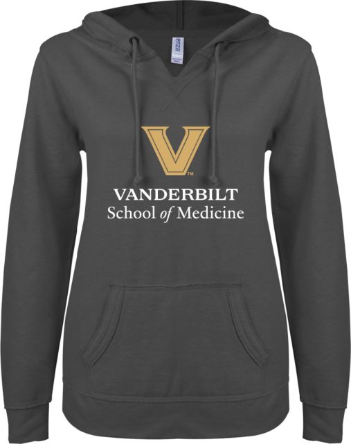 Vanderbilt ENZA Womens V Notch Raw Edge Fleece Hoodie Vanderbilt - School of Medicine - ONLINE ONLY