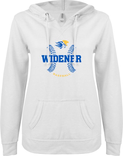 Widener ENZA Ladies V Notch Raw Edge Fleece Hoodie Baseball Design - ONLINE ONLY