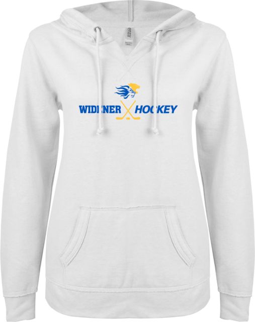 Widener ENZA Ladies V Notch Raw Edge Fleece Hoodie Hockey Design - ONLINE ONLY