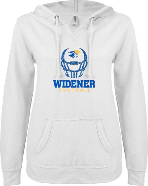 Widener ENZA Ladies V Notch Raw Edge Fleece Hoodie Football Helmet Design - ONLINE ONLY