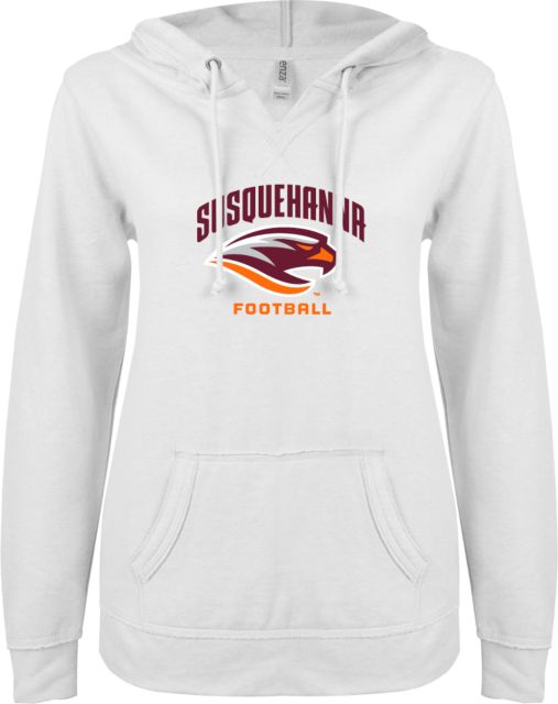 Susquehanna ENZA Ladies V Notch Raw Edge Fleece Hoodie Football - ONLINE ONLY