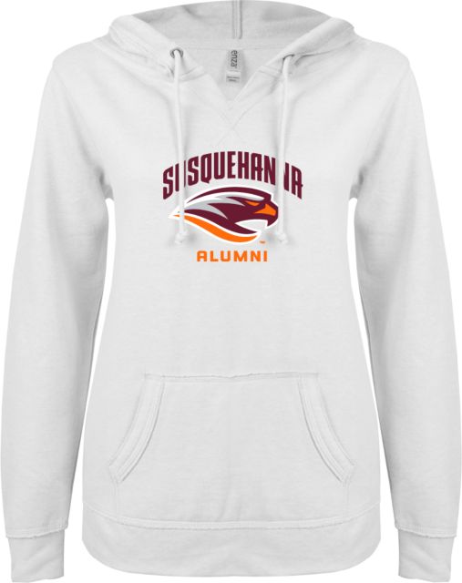Susquehanna ENZA Ladies V Notch Raw Edge Fleece Hoodie Alumni - ONLINE ONLY
