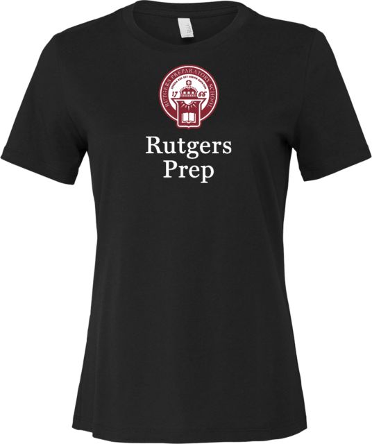 Rutgers Prep Bella + Canvas Womens Relaxed Cotton T Shirt Rutgers Prep with Seal Vertical - ONLINE ONLY