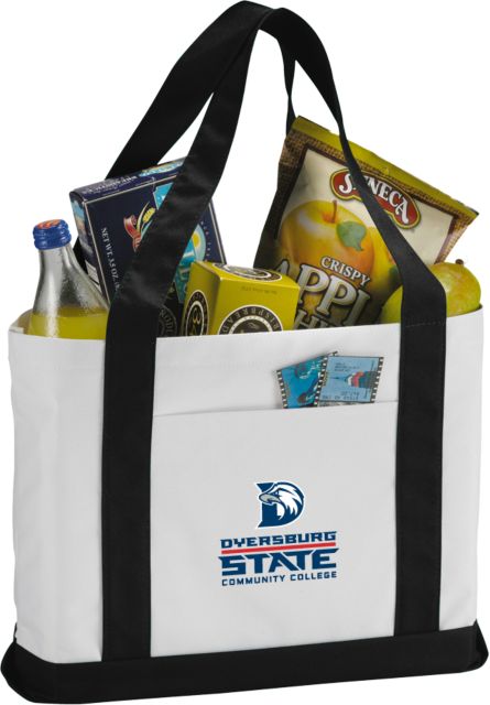 Dyersburg Contender White/Navy Canvas Tote Wordmark Full with D Eagle - ONLINE ONLY