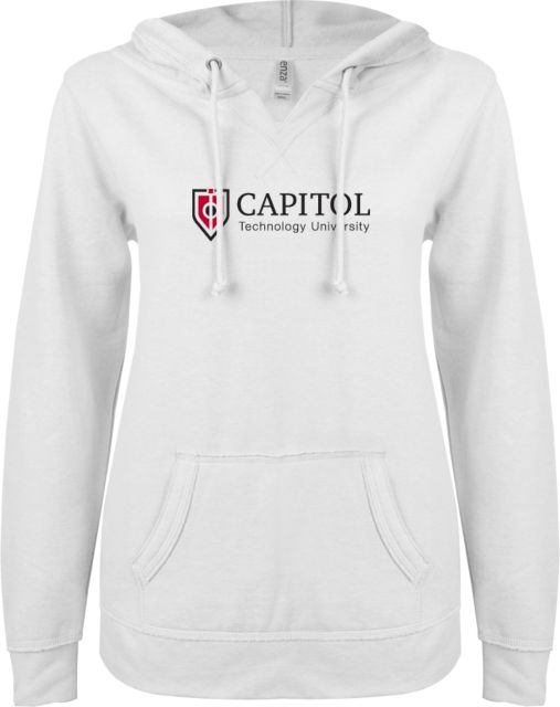 Capitol Technology ENZA Womens V Notch Raw Edge Fleece Hoodie Primary Mark - ONLINE ONLY