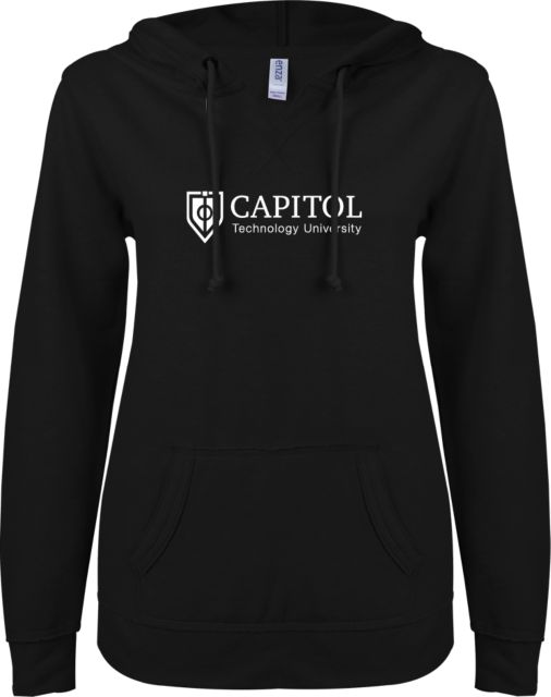 Capitol Technology ENZA Womens V Notch Raw Edge Fleece Hoodie Primary Mark - ONLINE ONLY