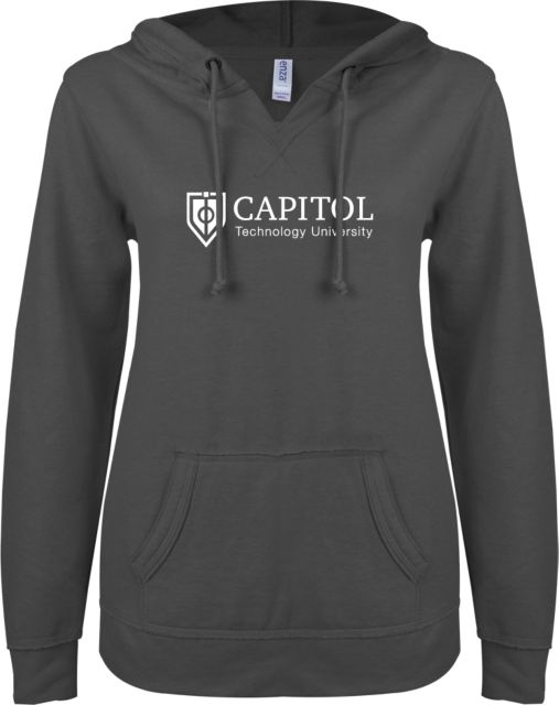 Capitol Technology ENZA Womens V Notch Raw Edge Fleece Hoodie Primary Mark - ONLINE ONLY