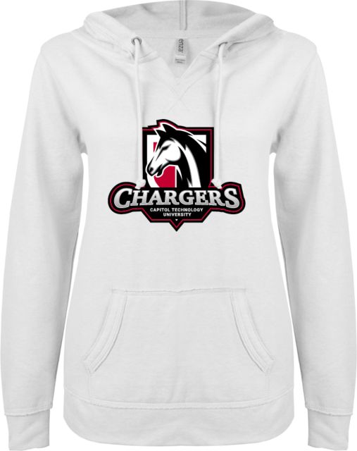 Capitol Technology ENZA Womens V Notch Raw Edge Fleece Hoodie Capitol Tech Chargers - ONLINE ONLY