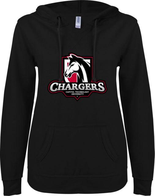 Capitol Technology ENZA Womens V Notch Raw Edge Fleece Hoodie Capitol Tech Chargers - ONLINE ONLY