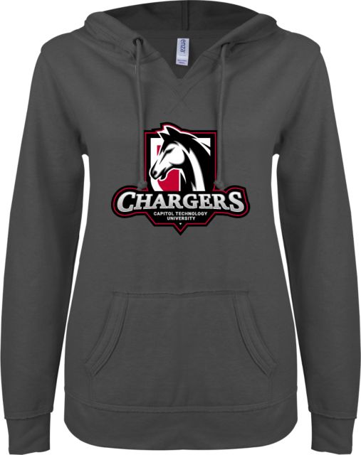 Capitol Technology ENZA Womens V Notch Raw Edge Fleece Hoodie Capitol Tech Chargers - ONLINE ONLY