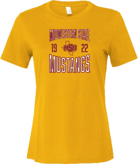 Midwestern State Bella + Canvas Womens Relaxed Cotton T Shirt Midwestern State Mustangs Established Date - ONLINE ONLY