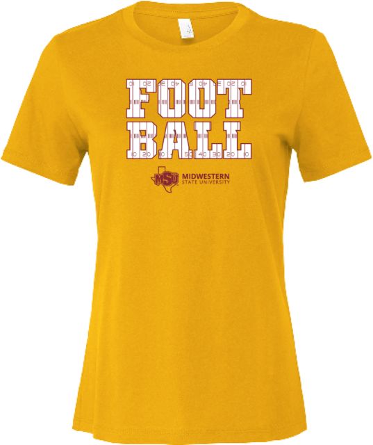 Midwestern State Bella + Canvas Womens Relaxed Cotton T Shirt MSU Football Field Lines Text - ONLINE ONLY