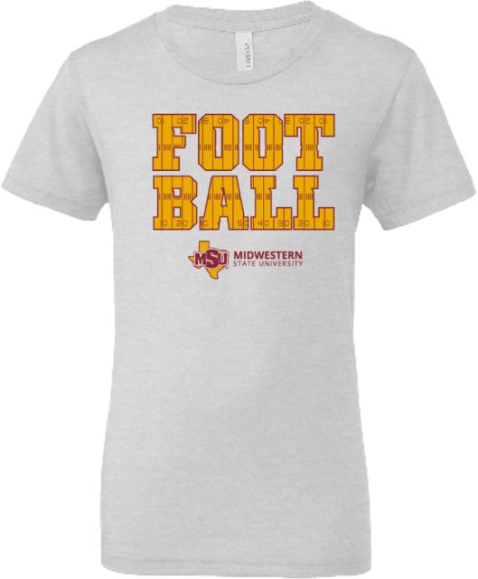 Midwestern State Bella + Canvas Youth Ash Jersey T Shirt MSU Football Field Lines Text - ONLINE ONLY