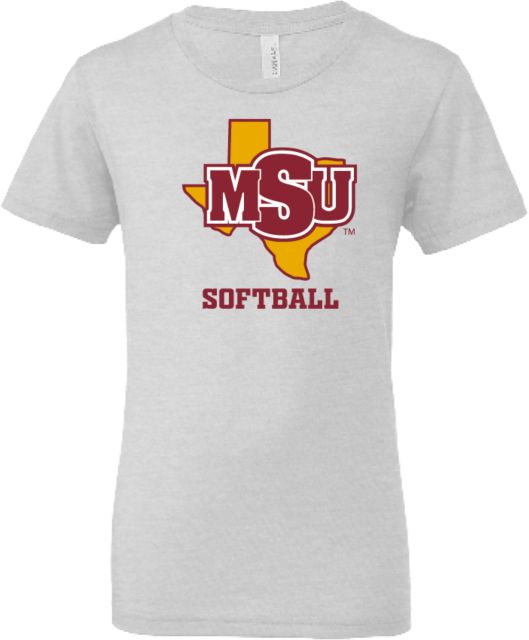 Midwestern State Bella + Canvas Youth Ash Jersey T Shirt Softball - MSU - ONLINE ONLY