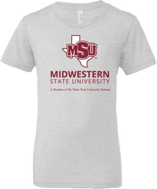 Midwestern State Bella + Canvas Youth Ash Jersey T Shirt MSU Institutional Stacked - ONLINE ONLY