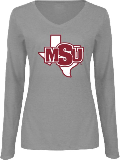 Midwestern State Womens Long Sleeve V Neck Tee  MSU Logo - ONLINE ONLY