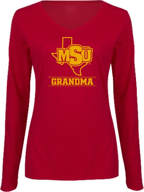 Midwestern State Womens Long Sleeve V Neck Tee  Grandma - MSU - ONLINE ONLY