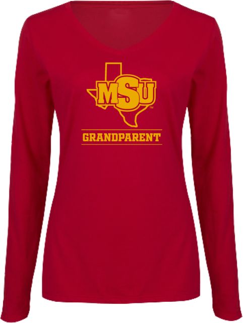 Midwestern State Womens Long Sleeve V Neck Tee  Grandparent - MSU - ONLINE ONLY