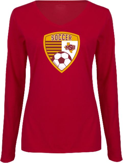 Midwestern State Womens Long Sleeve V Neck Tee  MSU Soccer Crest - ONLINE ONLY