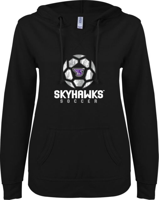 Stonehill ENZA Ladies V Notch Raw Edge Fleece Hoodie Distressed Soccer Ball Design - ONLINE ONLY