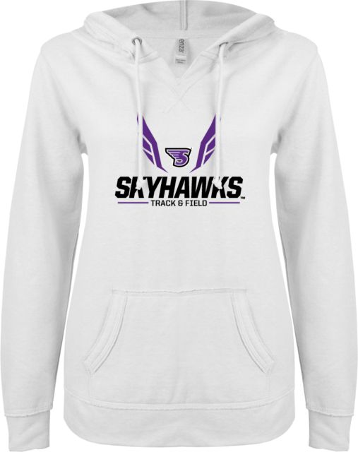 Stonehill ENZA Ladies V Notch Raw Edge Fleece Hoodie Track and Field Wings Design - ONLINE ONLY