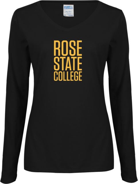 Rose State Ladies Long Sleeve V Neck Tee Primary Mark - ONLINE ONLY