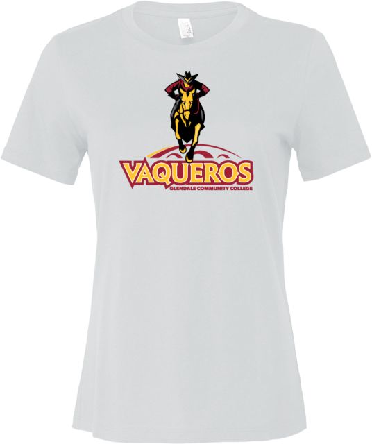 Glendale CC Bella + Canvas Womens Relaxed Cotton T Shirt Glendale Community College Vaqueros Wordmark with Mascot - ONLINE ONLY