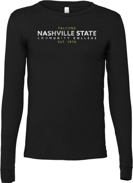 Nashville State Bella + Canvas Jersey Cotton Long Sleeve T Shirt Nashville State CC Falcons Est 1970 Distressed - ONLINE ONLY