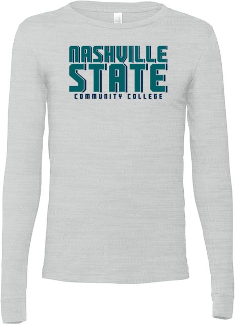 Nashville State Bella + Canvas Ash Jersey Cotton Long Sleeve T Shirt Nashville State CC Shadow Block - ONLINE ONLY