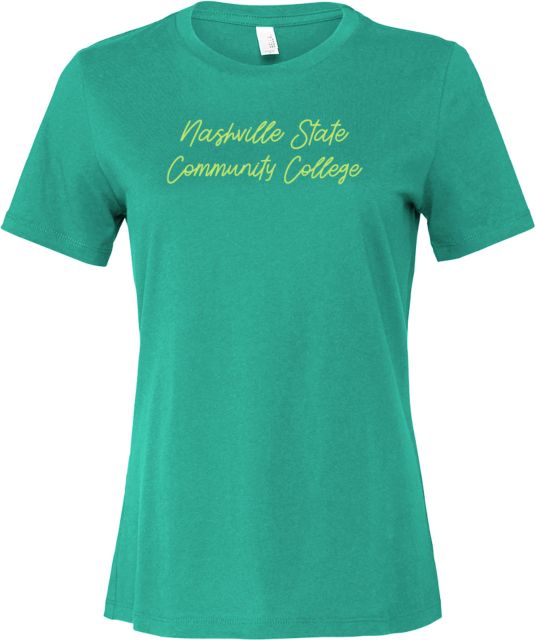 Nashville State Bella + Canvas Womens Teal Relaxed Cotton T Shirt Nashville State CC Script - ONLINE ONLY
