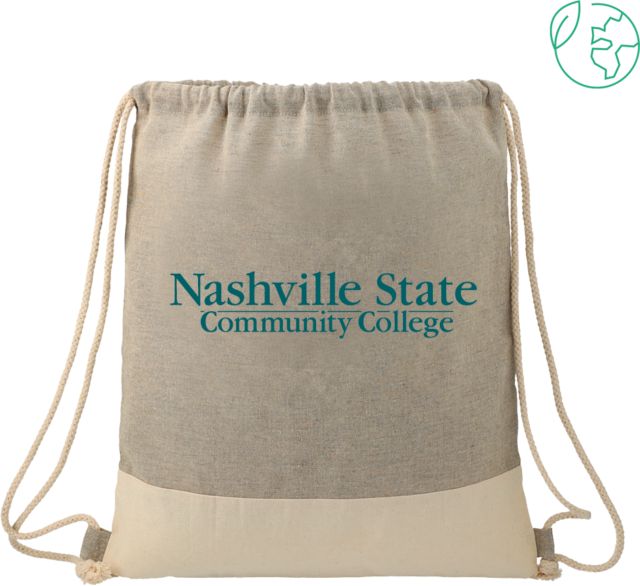 Nashville State Split Recycled Cotton Grey/Natural Drawstring Bag Nashville State CC Wordmark - ONLINE ONLY
