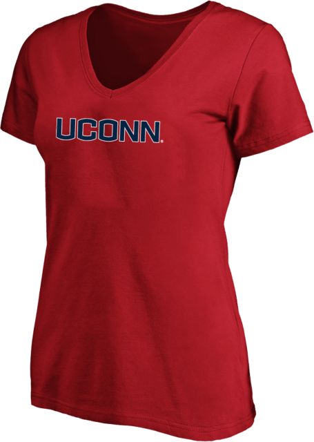 UConn Womens Plus Red V Neck T Shirt UConn Primary Wordmark - ONLINE ONLY