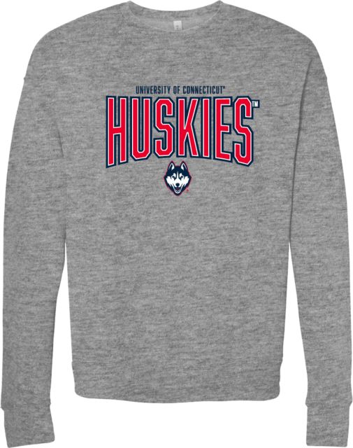 UConn Bella + Canvas Fleece Crew University of Connecticut Huskies Block Text