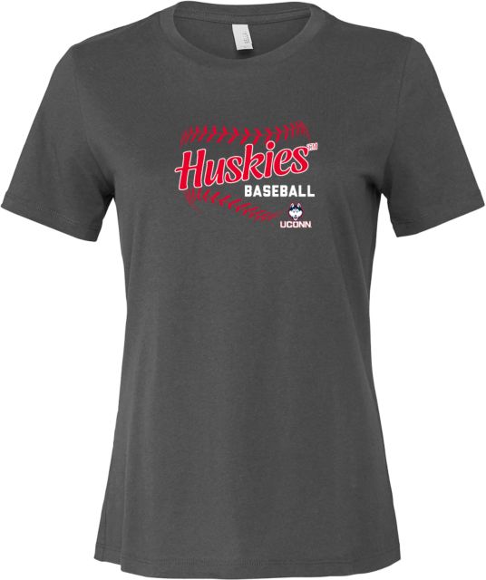 UConn Bella + Canvas Womens Relaxed Cotton T Shirt Huskies Baseball Design