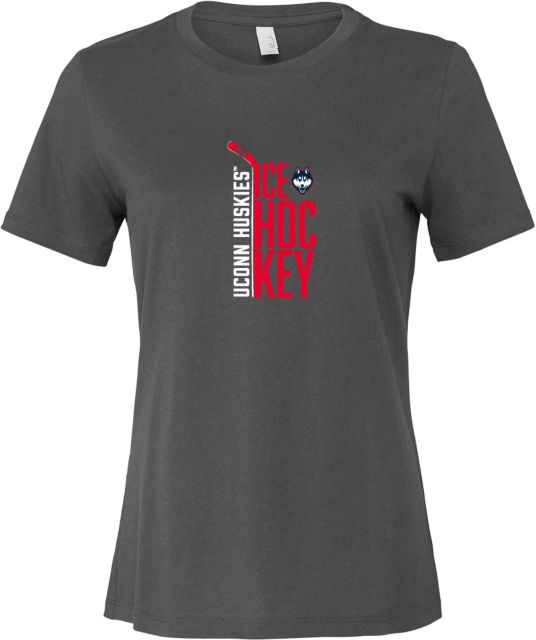 UConn Bella + Canvas Womens Relaxed Cotton T Shirt Huskies Ice Hockey Design