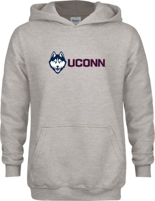 UConn Youth Fleece Hood Husky UConn Lockup Flat