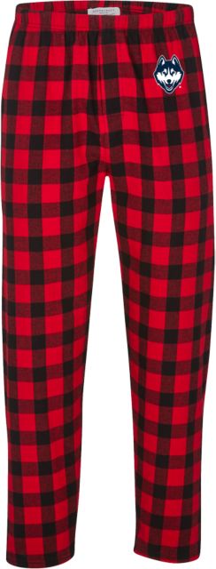 UConn Boxercraft Unisex Red/Black Buffalo Flannel Pajama Pant Husky Mascot Full Color