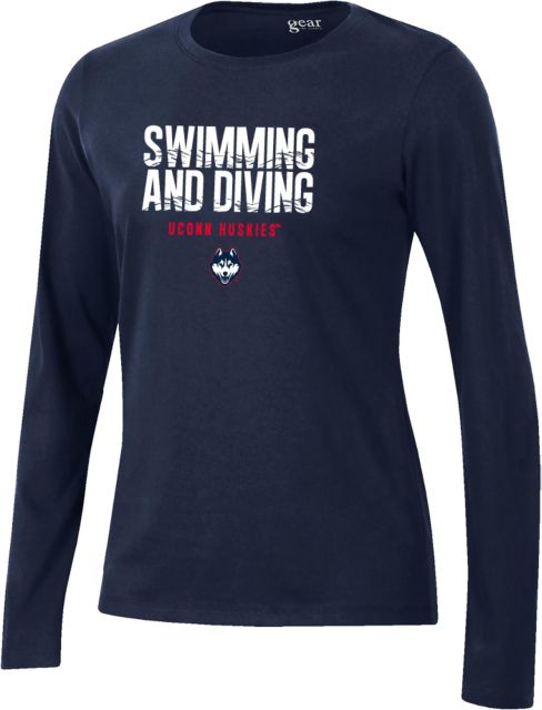 UConn Gear Womens Long Sleeve Tee Huskies Swimming and Diving Design