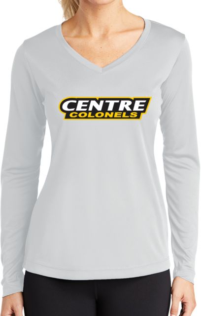 Centre Womens Performance Long Sleeve V Neck Shirt Centre Colonels Wordmark - ONLINE ONLY