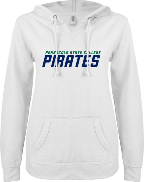Pensacola State ENZA Ladies V Notch Raw Edge Fleece Hoodie Pensacola State College Pirates - ONLINE ONLY