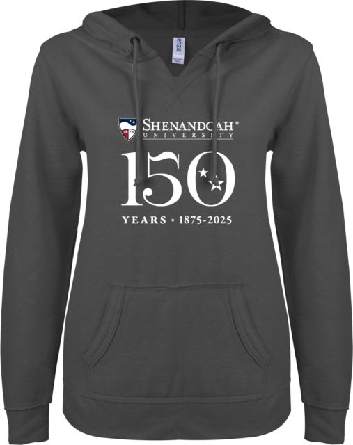 Shenandoah ENZA Womens V Notch Raw Edge Fleece Hoodie Shenandoah - 150 years Stacked - ONLINE ONLY