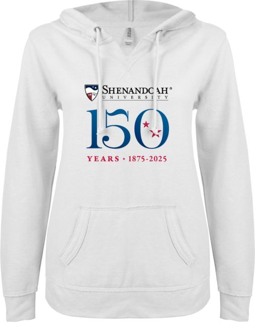 Shenandoah ENZA Womens V Notch Raw Edge Fleece Hoodie Shenandoah - 150 years Stacked - ONLINE ONLY
